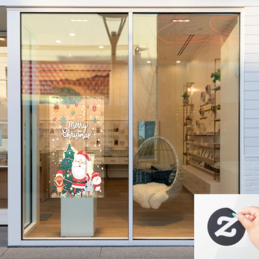 Funny Santa, Snowman, Reindeer Merry Kerstmis Raamsticker (Winkelraam)