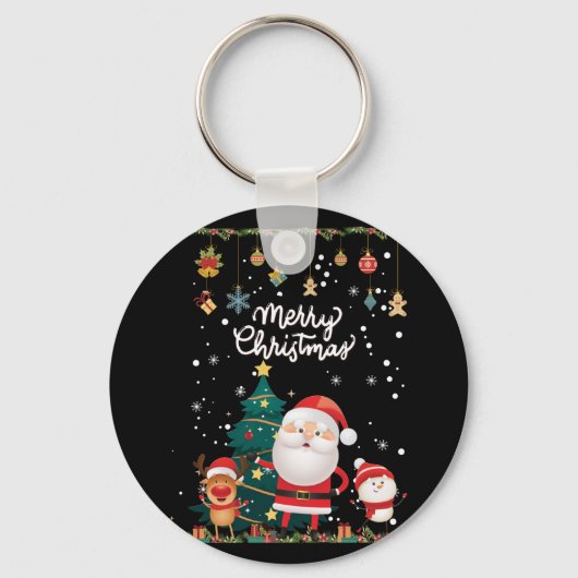 Funny Santa, Snowman, Reindeer Merry Kerstmis Sleutelhanger (Voorkant)