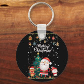 Funny Santa, Snowman, Reindeer Merry Kerstmis Sleutelhanger (Voorkant)
