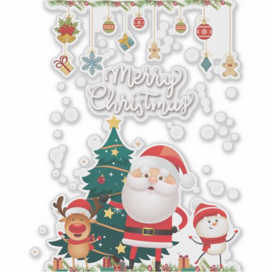 Funny Santa, Snowman, Reindeer Merry Kerstmis Sticker (Voorkant)