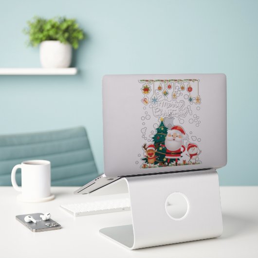 Funny Santa, Snowman, Reindeer Merry Kerstmis Sticker (Laptop op bureau)