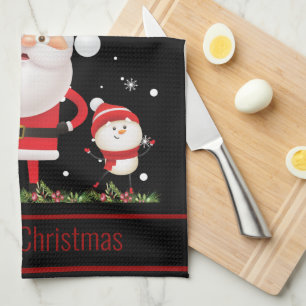 Funny Santa, Snowman, Reindeer Merry Kerstmis Theedoek
