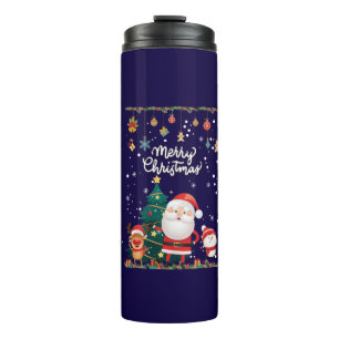 Funny Santa, Snowman, Reindeer Merry Kerstmis Thermosbeker