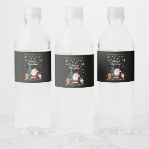 Funny Santa, Snowman, Reindeer Merry Kerstmis Waterfles Etiket