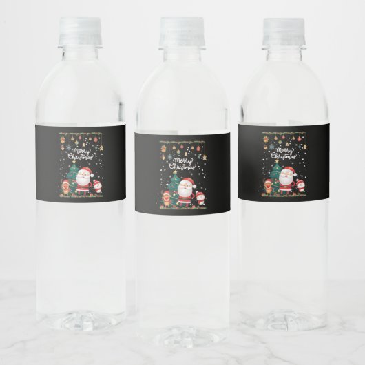 Funny Santa, Snowman, Reindeer Merry Kerstmis Waterfles Etiket (Flessen)