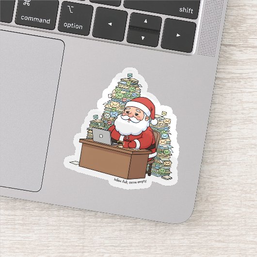 Funny Santa Sticker – “Inbox Full, Cocoa Empty” (Detail)