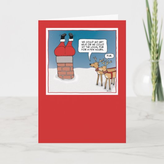 Funny Santa Stuck in Chimney Kerstmis Feestdagen Kaart (Voorkant)