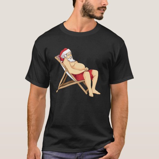 Funny Santa Sunbathing Red Mankini Cool Summ T-shirt (Voorkant)