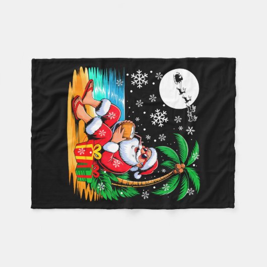 Funny Santa Sungles Drinking Coconut On Beach Chri Fleece Deken (Voorkant (Horizontaal))