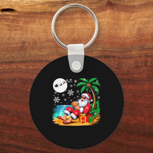 Funny Santa Sungles Drinking Coconut On Beach Chri Sleutelhanger (Voorkant)