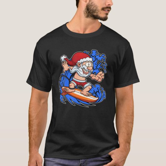 Funny Santa Surf op kerst in juli zomer T-shirt (Voorkant)