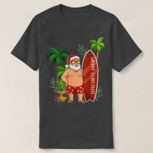 Funny Santa Surfing Merry Kerstmis in juli Santa T-shirt (Design voorkant)