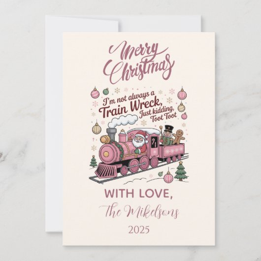Funny Santa Train Wreck Christmas Feestdagenkaart (Voorkant)
