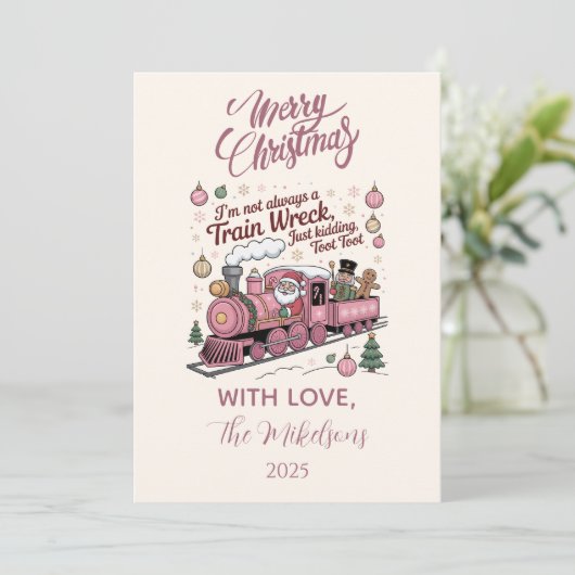 Funny Santa Train Wreck Christmas Feestdagenkaart (Staand voorkant)