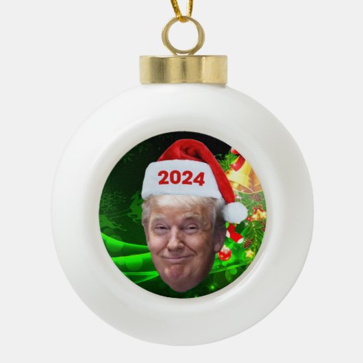 Funny Santa Trump 2024, kersttrump, cadeau Keramische Bal Ornament (Voorkant)
