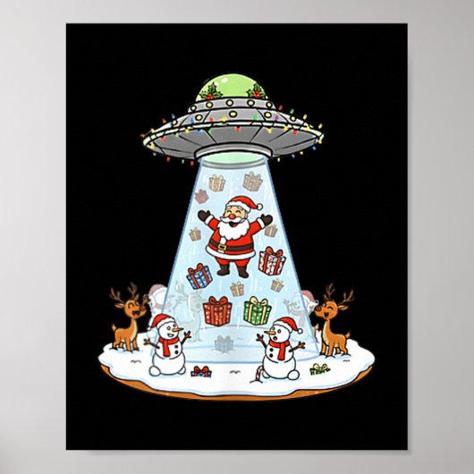 Funny Santa Ufo Delivery Happy Reindeer Snowman Ch Poster (Voorkant)