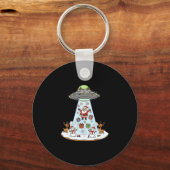 Funny Santa Ufo Delivery Happy Reindeer Snowman Ch Sleutelhanger (Voorkant)