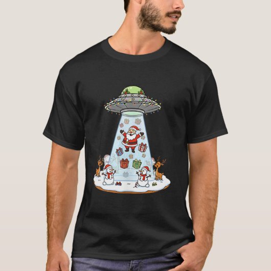 Funny Santa Ufo Delivery Happy Reindeer Snowman Ch T-shirt (Voorkant)