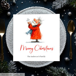 Funny Santa Watercolor Christmas Dinner Napkins Servet