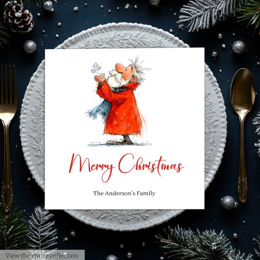 Funny Santa Watercolor Christmas Dinner Napkins Servet