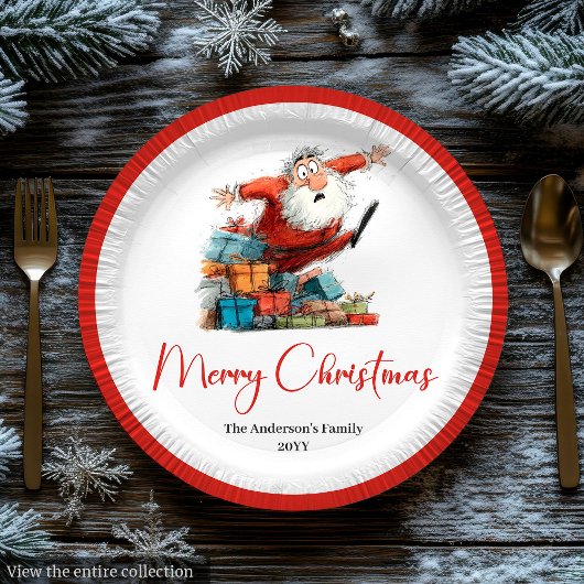 Funny Santa Watercolor Christmas Dinner Plates Papieren Bordje
