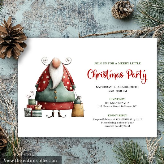 Funny Santa watercolor Christmas party invitation Kaart