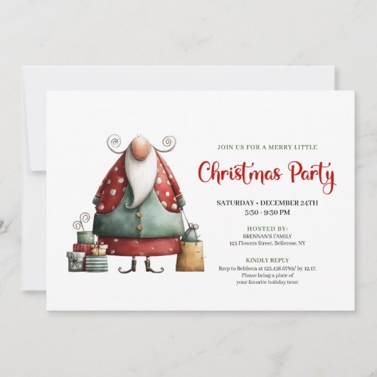 Funny Santa watercolor Christmas party invitation Kaart (Voorkant)