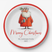 Funny Santa Watercolor Holiday Paper Plates Papieren Bordje (Voorkant)