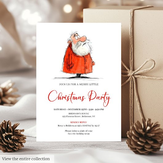 Funny Santa Watercolor Modern Holiday Party Invite Kaart
