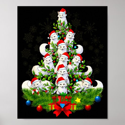Funny Santa Xmas Arctic Fox Christmas Tree  Poster (Voorkant)