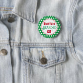 Funny Santa's Bearded Elf Christmas Button Pin (In situ)