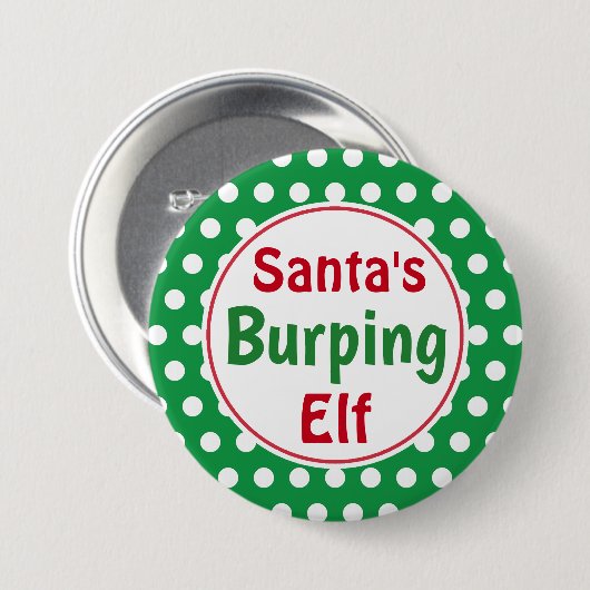 Funny Santa's Burping Elf Christmas Button Pin (Voorkant /achterkant)