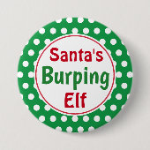 Funny Santa's Burping Elf Christmas Button Pin (Voorkant)