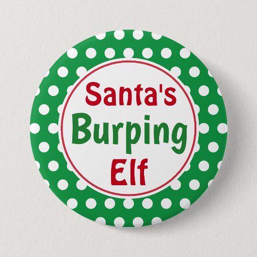 Funny Santa's Burping Elf Christmas Button Pin (Voorkant)
