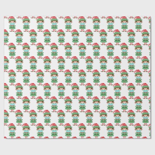 Funny Santa's Elf Wearing Facemask 2020 Kerstmis Cadeaupapier (Vlak)