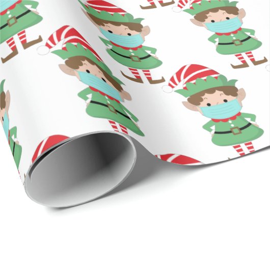 Funny Santa's Elf Wearing Facemask 2020 Kerstmis Cadeaupapier (Rol Hoek)