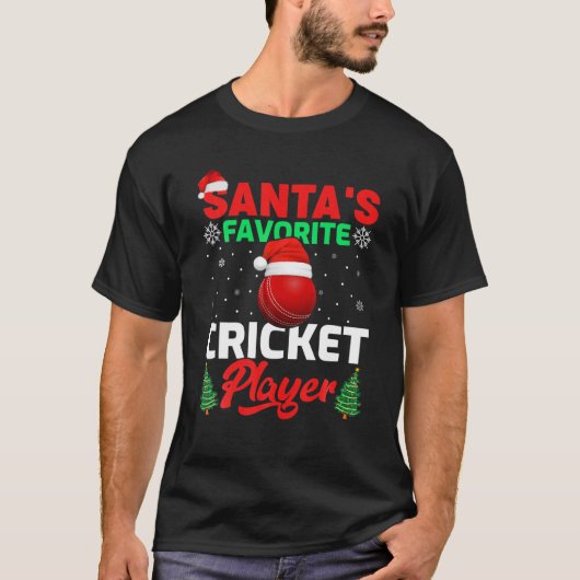 Funny Santa's favoriete cricketspeler kerst T-shirt (Voorkant)