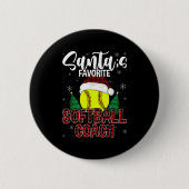 Funny Santa's favoriete Softball Coach-kerstbal Ronde Button 5,7 Cm (Voorkant)