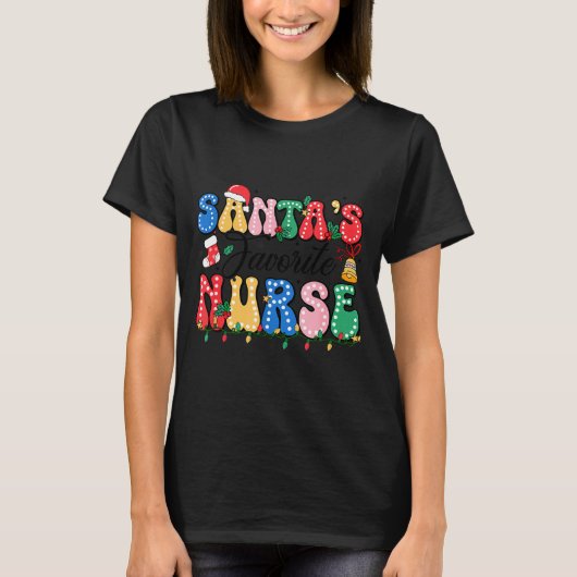 Funny Santa's Favorite Nurse Christmas Nursing Xma T-shirt (Voorkant)