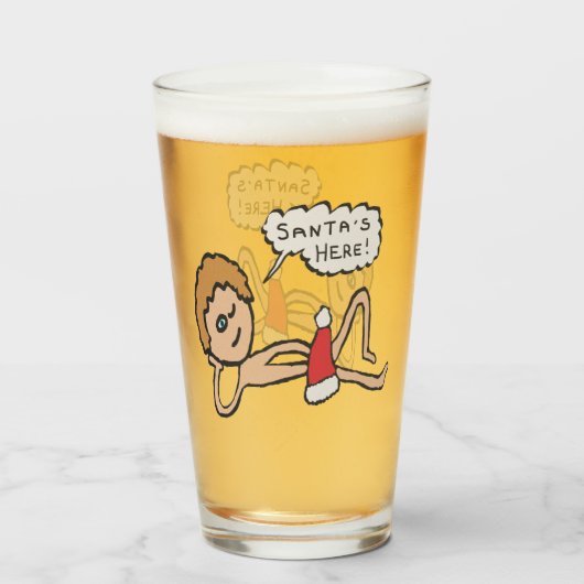 Funny Santa's Here Xmas Humor Glas (Voorkant gevuld)