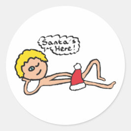 Funny Santa's Here Xmas Humor Ronde Sticker