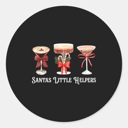 Funny Santa's Little Helper Martini Tail Merry Chr Ronde Sticker (Voorkant)