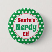 Funny Santa's Nerdy Elf Christmas Button Pin (Voorkant)