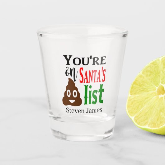 Funny Santa's pooplijst Kerstmis Shot Glas (Voorkant)