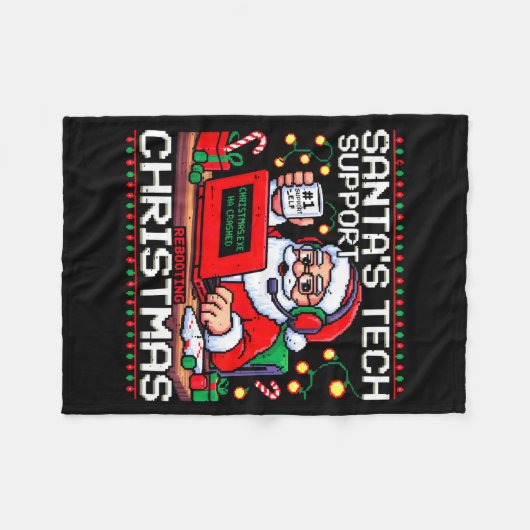 Funny Santa's Tech Suprt Rebooting Christmas Ugly  Fleece Deken (Voorkant (Horizontaal))