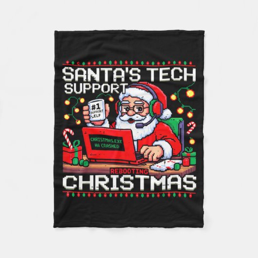 Funny Santa's Tech Suprt Rebooting Christmas Ugly  Fleece Deken (Voorkant)