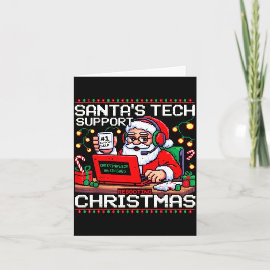 Funny Santa's Tech Suprt Rebooting Christmas Ugly Kaart (Voorkant)