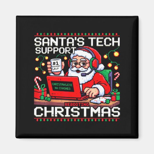 Funny Santa's Tech Suprt Rebooting Christmas Ugly  Magneet (Voorkant)