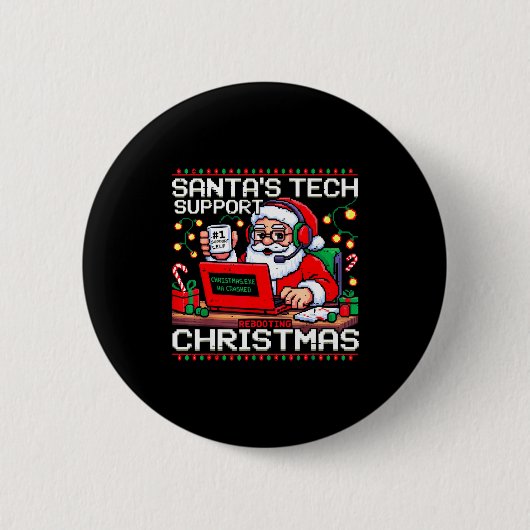 Funny Santa's Tech Suprt Rebooting Christmas Ugly Ronde Button 5,7 Cm (Voorkant)