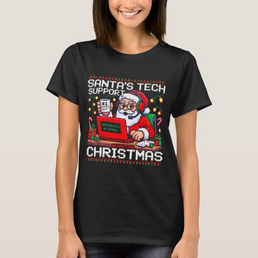 Funny Santa's Tech Suprt Rebooting Christmas Ugly  T-shirt (Voorkant)
